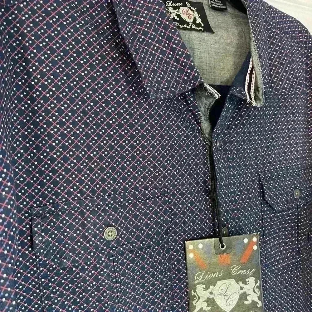 Lions Crest By English Laundry NWT Men’s Button Down Navy Blue Shirt XXL - Picture 2 of 11